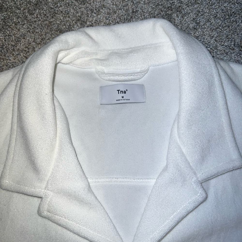 TNA men’s terry cloth white collared button down T shirt